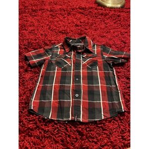 Hawks Red & Black Plaid Button-Up Shirt - Size 4T